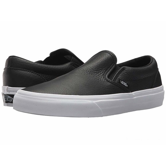 vans black leather slip ons